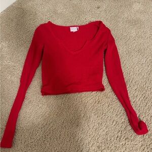 Urban Outfitters Red V-Neck Long Sleeve Top